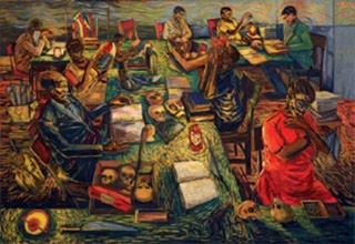 Cosmas Shiridzinomwa, „The Deep Analysis”, 2010, Öl, auf Leinwand, 157 x 225 cm 