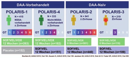 Abb. 6  Phase-3-Studien POLARIS zu Sofosbuvir/Velpatasvir/Voxilaprevir