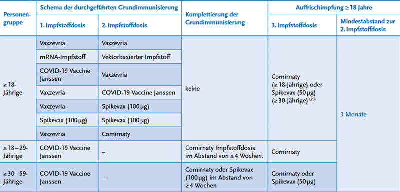 Schema der durchgeführten Grundimmunisierung