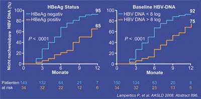 Abb. 4: Entecavir im klinischen Alltag. Virologische Wirksamkeit und Prädiktoren für Ansprechen