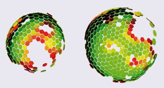 Kugelförmige Gitterstruktur, die Proteine um das Erbmaterial des HI-Virus bilden