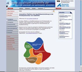Abb. 1: Die Homepage www.qualitaet.aidshilfe.de  ist im Sinne eines interaktiven Handbuches aufgebaut: