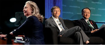 Prominente auf der WeltAidsKonferenz – Hillary Clinton (amerikanische Außenministerin), Bill Gates (Bill and Melinda Gates Foundation) und Jim Kim (Präsident der Weltbank)