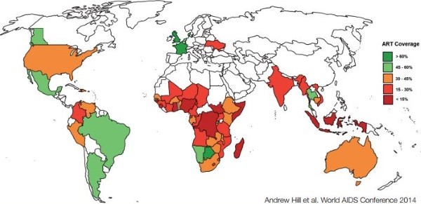 Abb. A Prozent der behandelten HIV-Infizierten nach Ländern