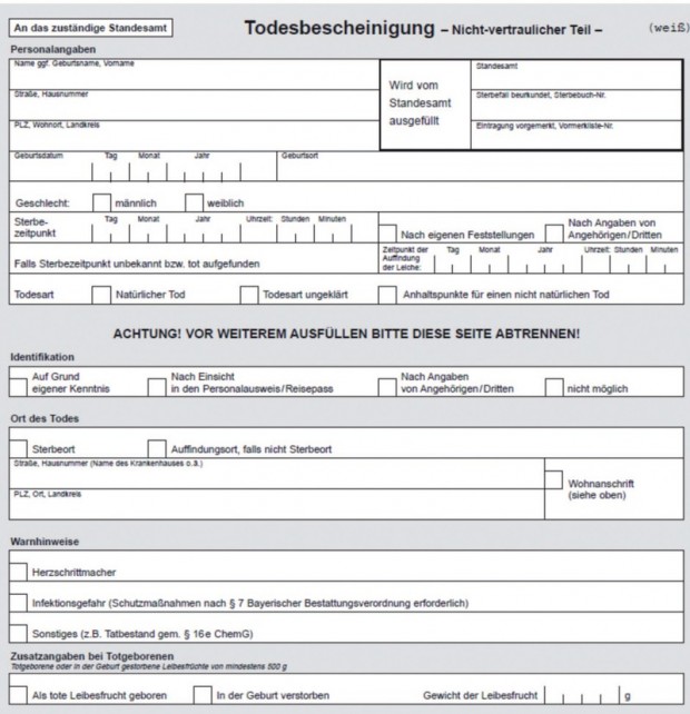 Abb. 1  Formblatt Todesbescheinigung, Nicht-vertraulicher Teil