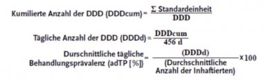 Abb. 1   Kumulierte Anzahl von  defined daily dose  (DDD), durchschnittliche tägliche Anzahl von  DDD und durchschnittliche tägliche Behandlungsprävalenz