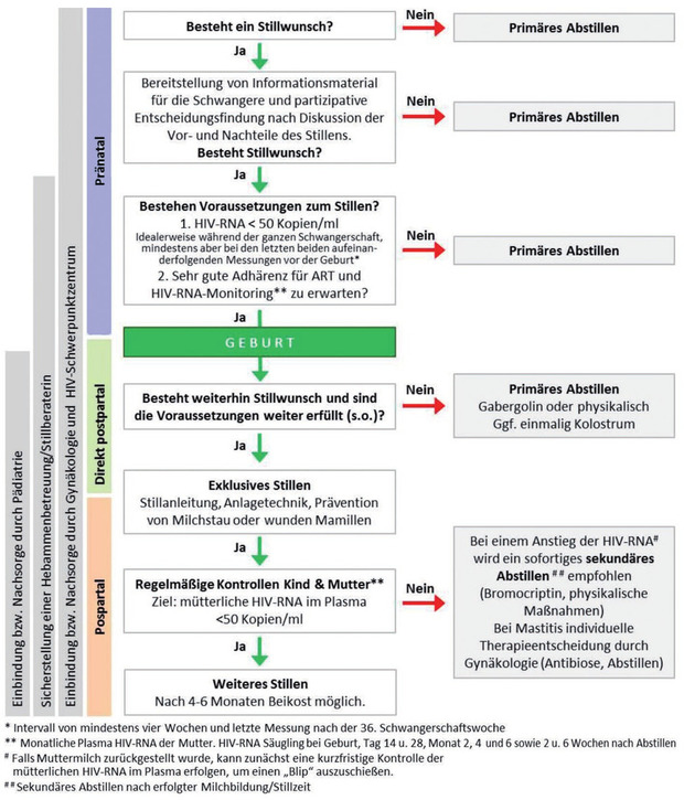 Tab 2Empfehlungen für das praktische Vorgehen bei Stillwunsch der Mutter mit HIV